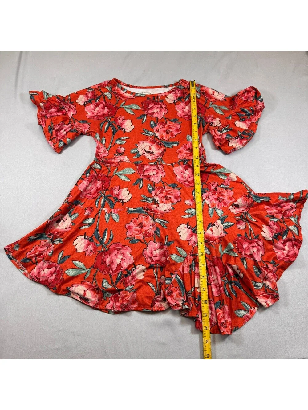 Joyfolie Mia Joy Girls Size 6 Orange Pink Floral High Low Handkerchief Hem Dress